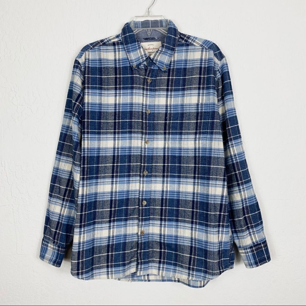 Weatherproof Mens Blue & White Plaid Flannel Shirt